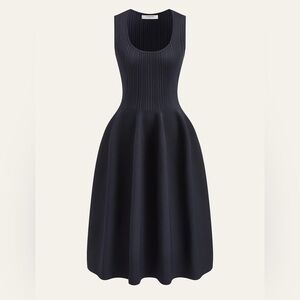 Commense Ribbed Knit Flare Sweater Dress